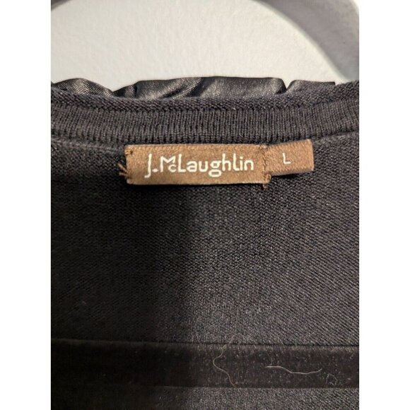 j mclaughlin womens large black long sleeve cardigan dressy satin ruffles - Picture 7 of 9